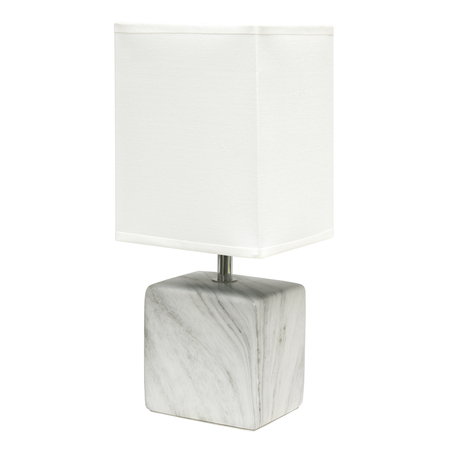 SIMPLE DESIGNS Simple Designs Petite Marbled Ceramic Table Lamp White w White Shade LT2071-WOW